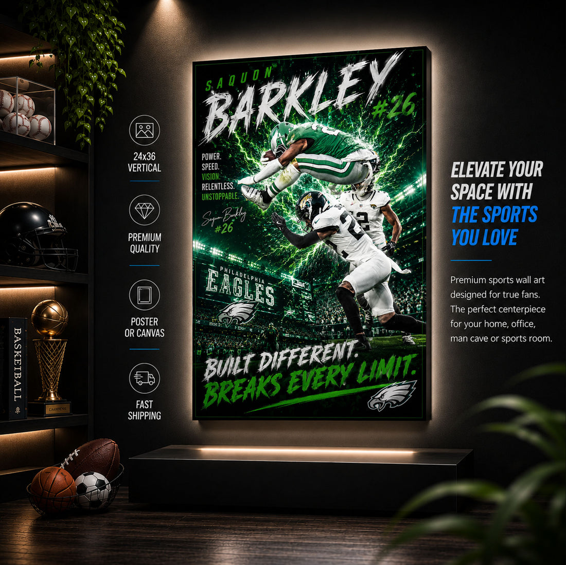 Saquon Barkley Eagles Fan Poster or Canvas Wall Art