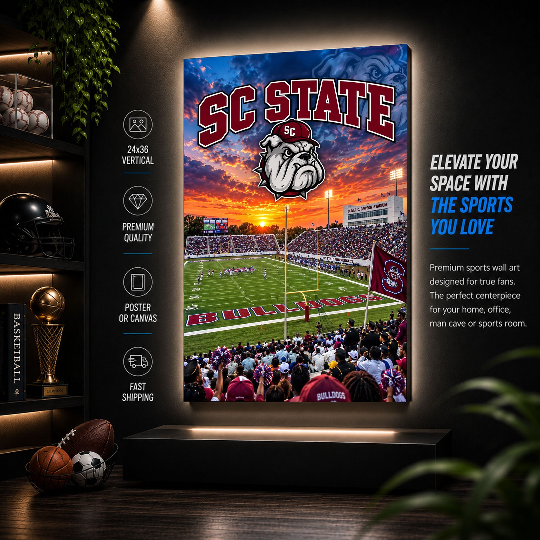 SC State Football Stadium Poster or Canvas Wall Art