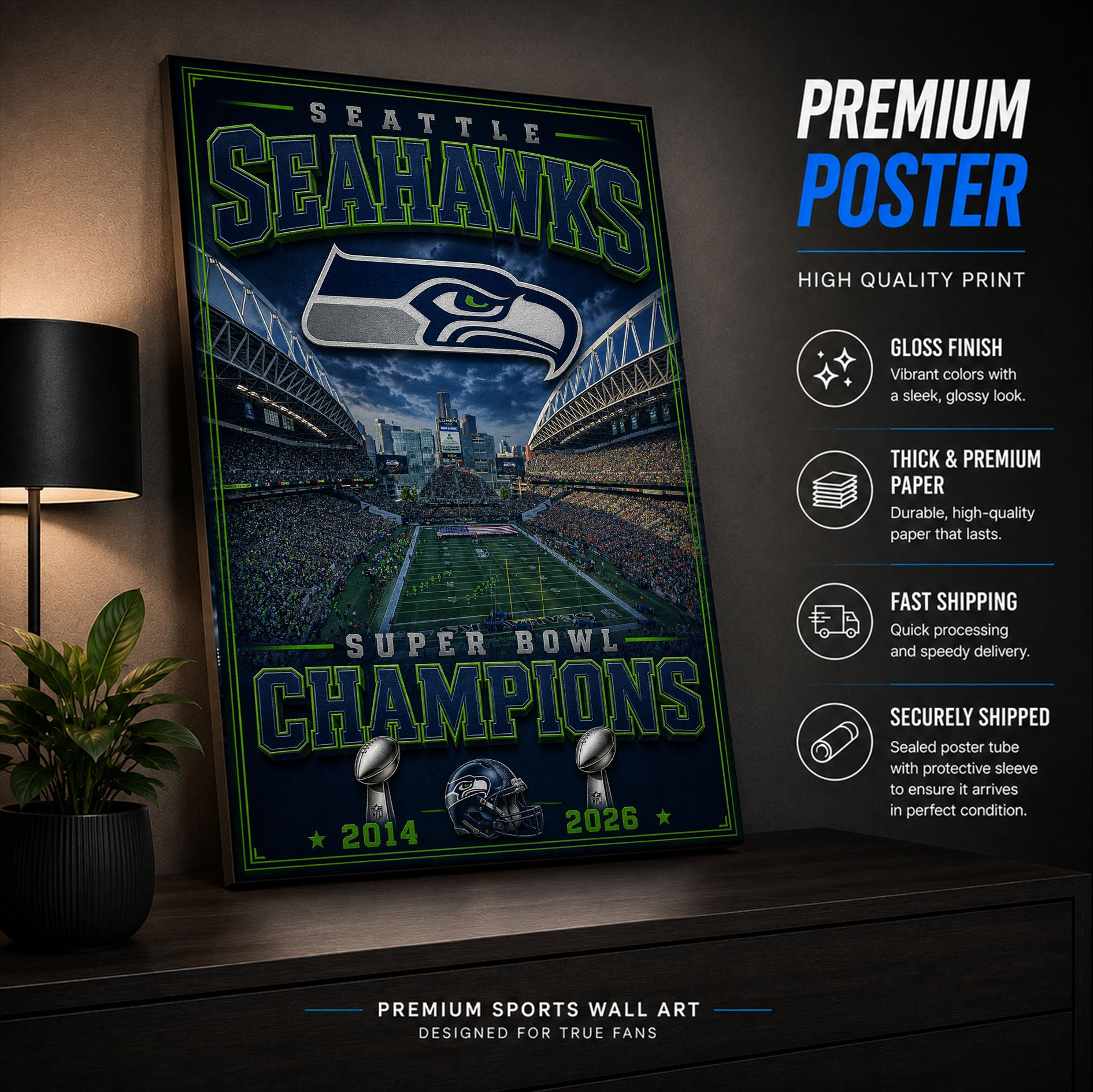 Seattle Seahawks Stadium Fan Poster or Canvas Wall Art
