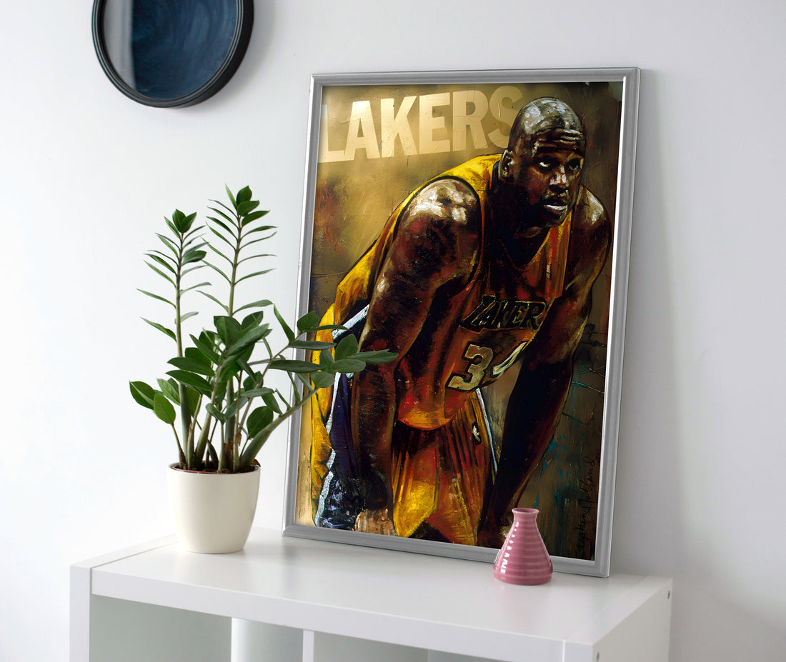 Shaquille Oneal SHAQ Lakers Painting Poster or Canvas Wall Art