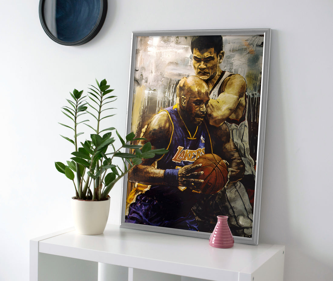 Shaquille Oneal SHAQ Yao Ming Painting Poster or Canvas Wall Art