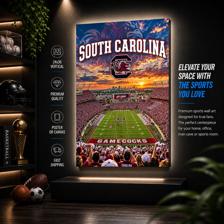 South Carolina Gamecocks Football Stadium Poster or Canvas Wall Art