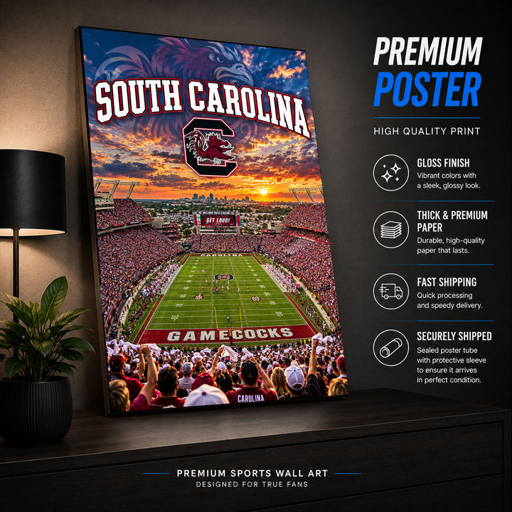 South Carolina Gamecocks Football Stadium Poster or Canvas Wall Art