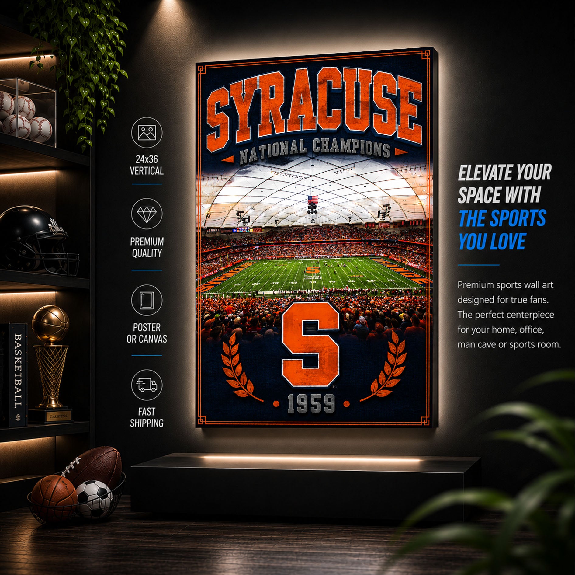 Syracuse Football Stadium Fan Poster or Canvas Wall Art