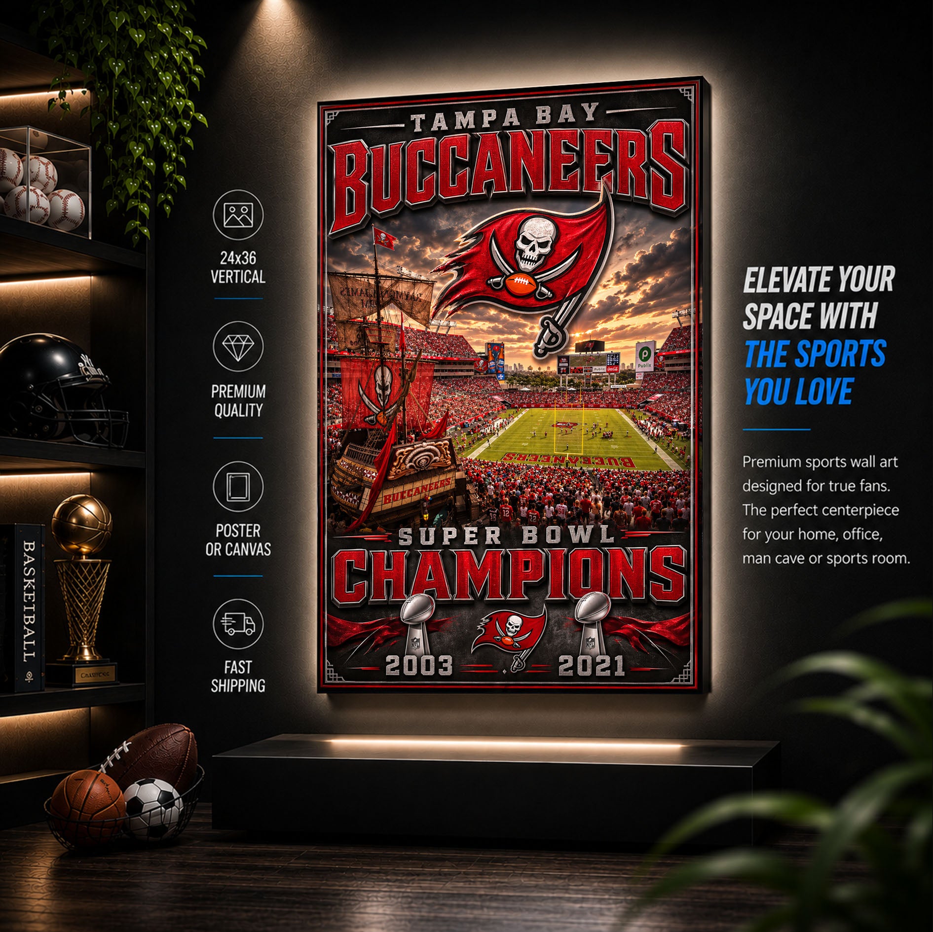Tampa Bay Buccaneers Stadium Fan Poster or Canvas Wall Art
