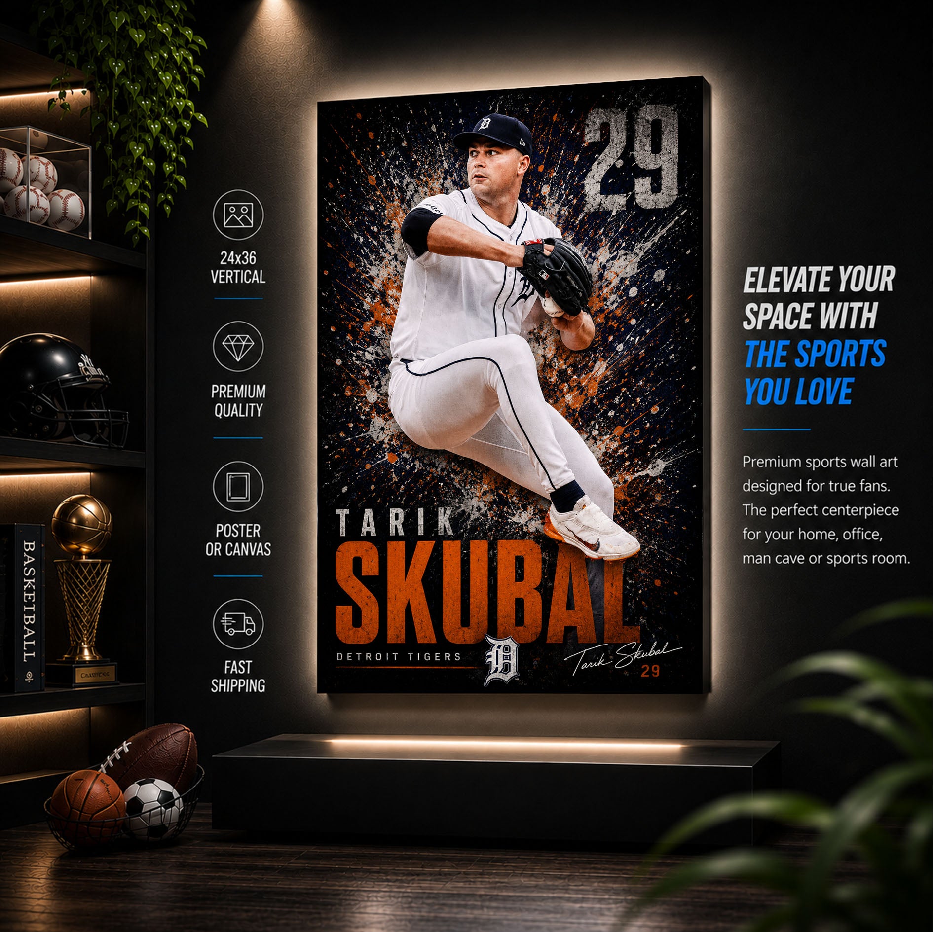 Tarik Skubal Tigers Poster or Canvas Wall Art
