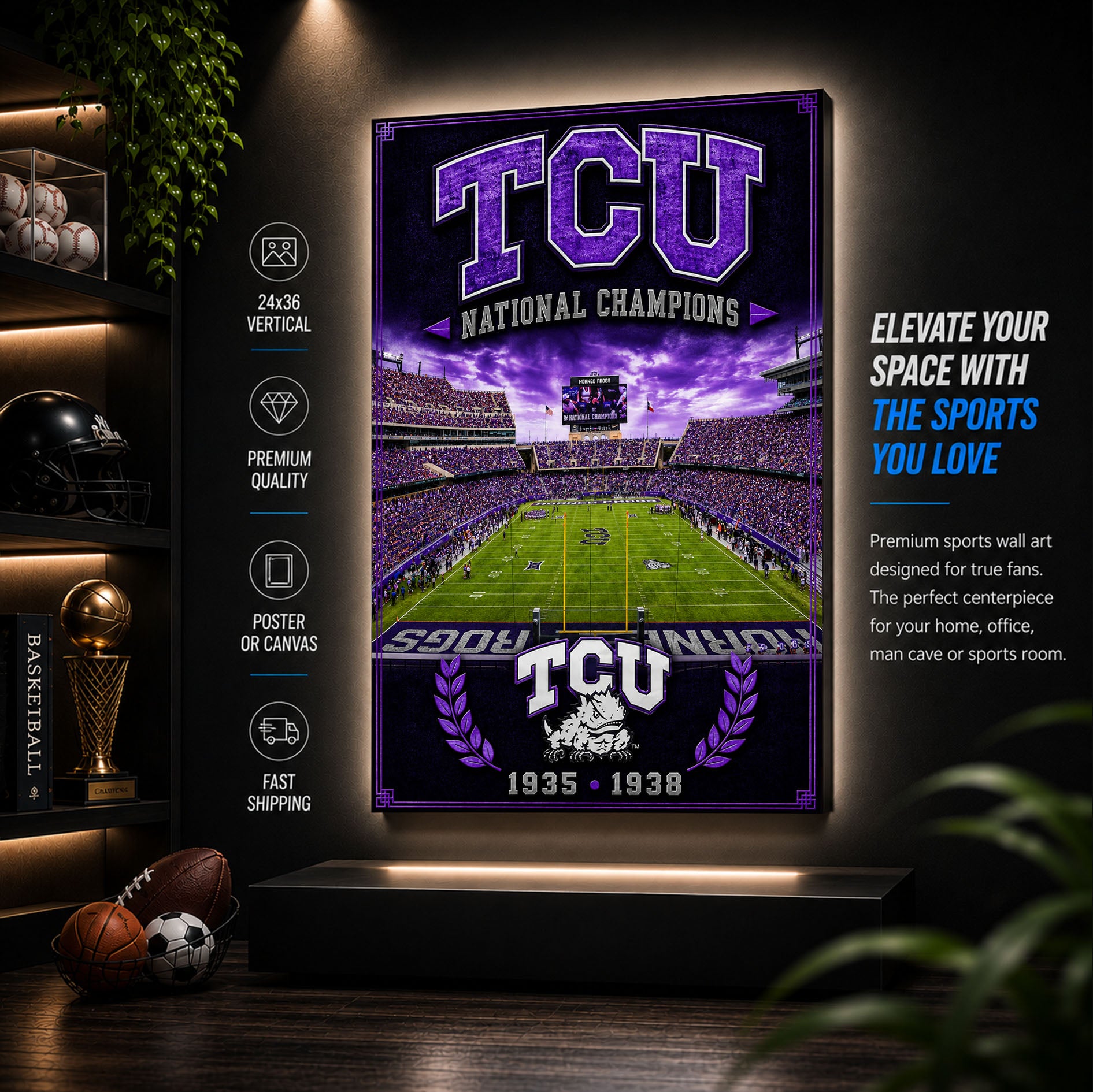 TCU Football Stadium Fan Poster or Canvas Wall Art