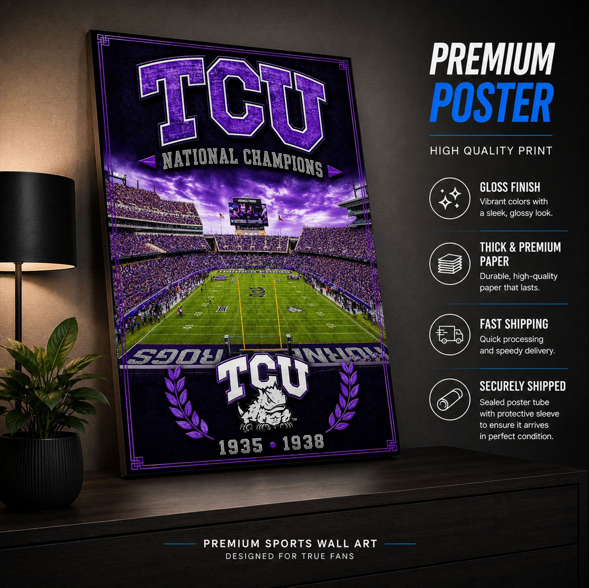 TCU Football Stadium Fan Poster or Canvas Wall Art