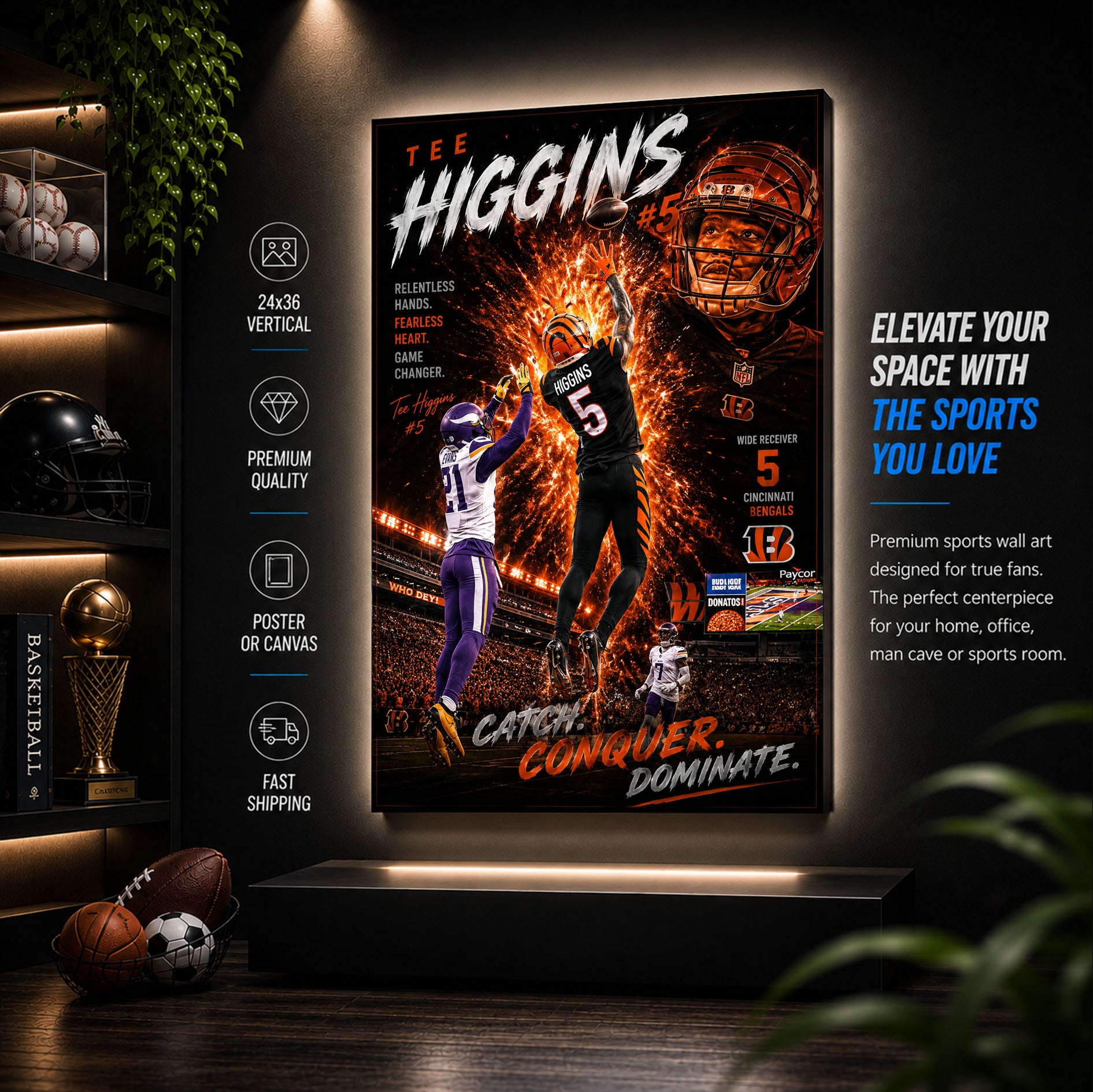 Tee Higgins Bengals Fan Poster or Canvas Wall Art