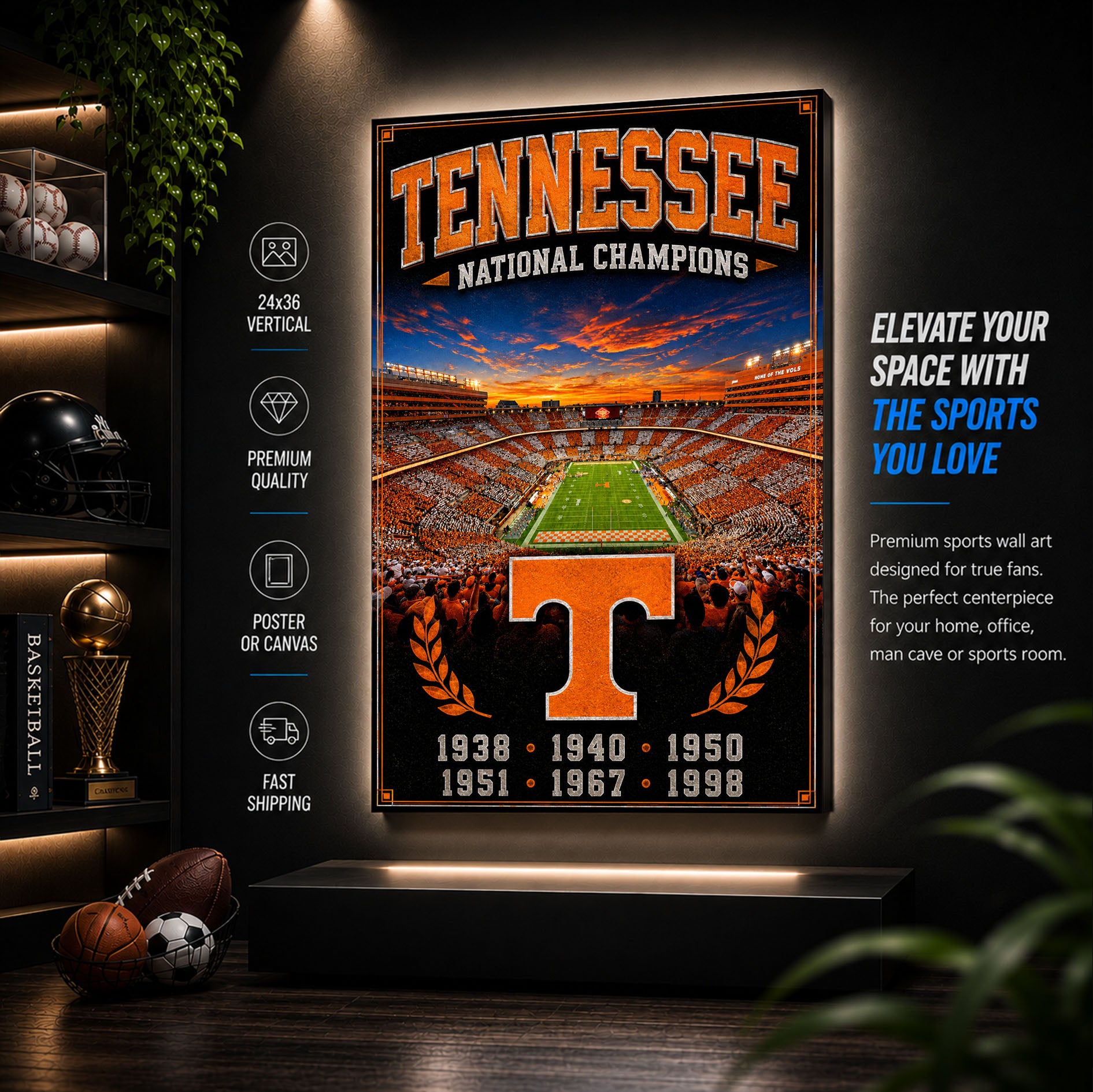 Tennessee Football Stadium Fan Poster or Canvas Wall Art
