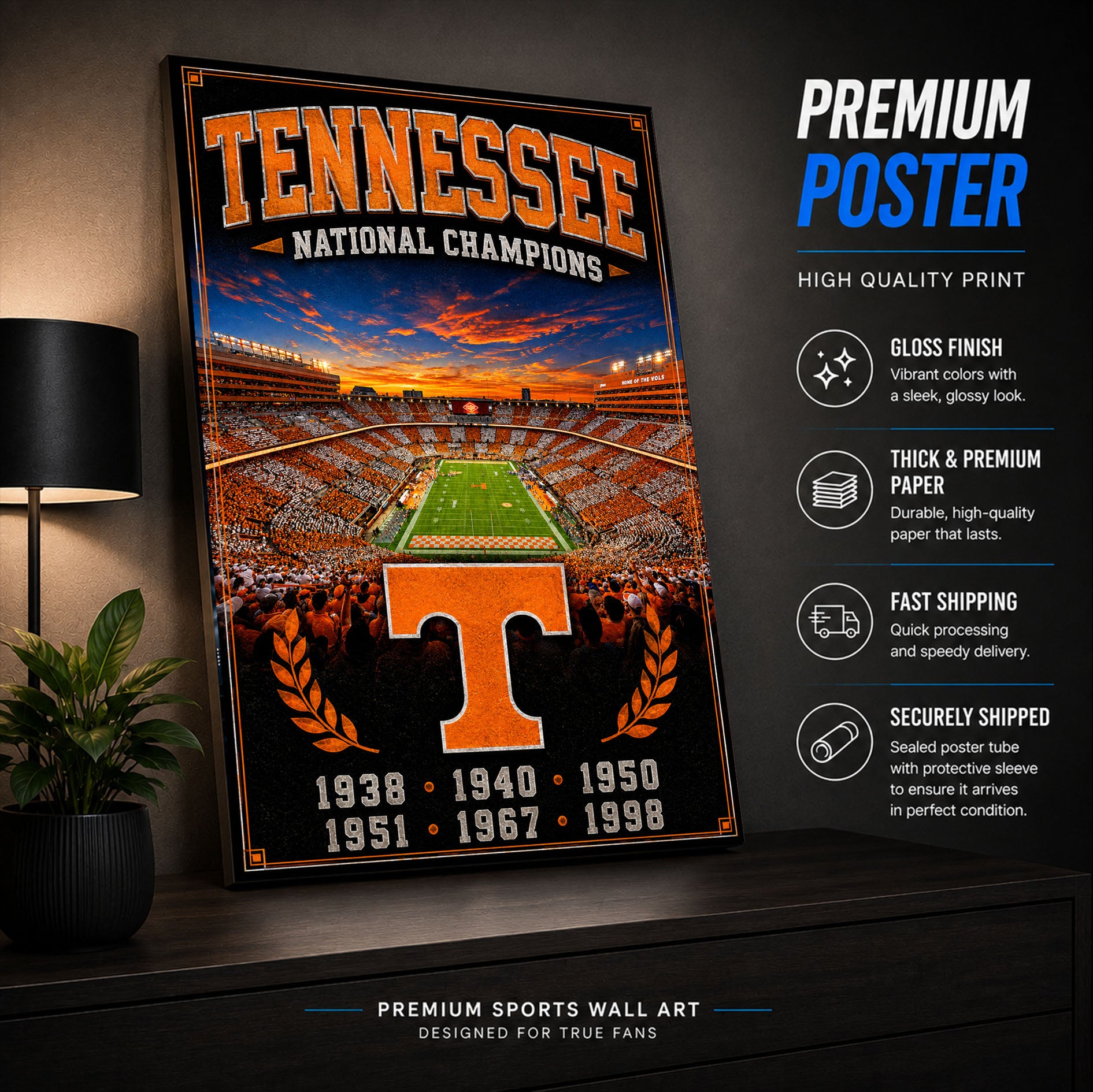 Tennessee Football Stadium Fan Poster or Canvas Wall Art