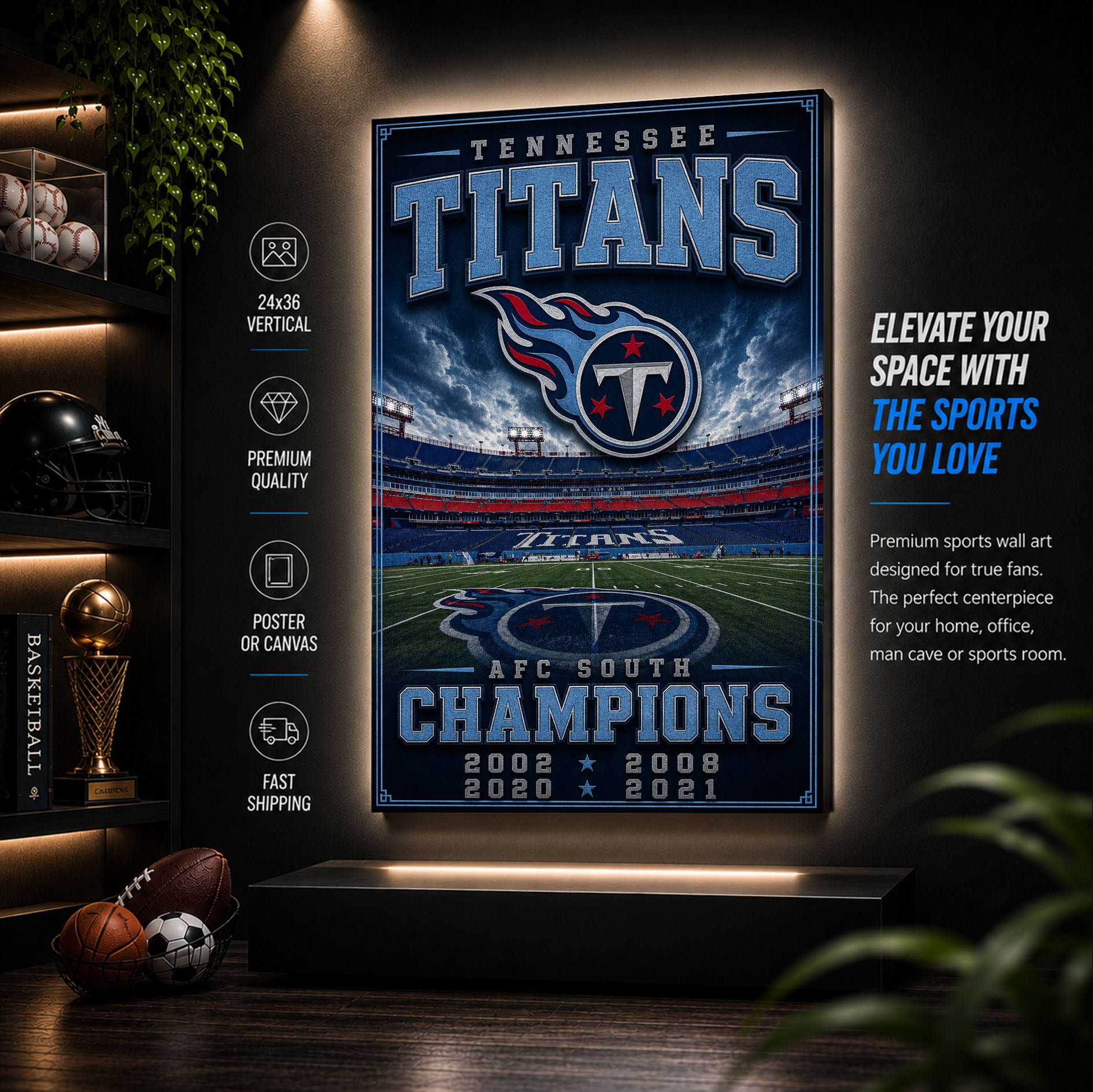 Tennessee Titans Stadium Fan Poster or Canvas Wall Art