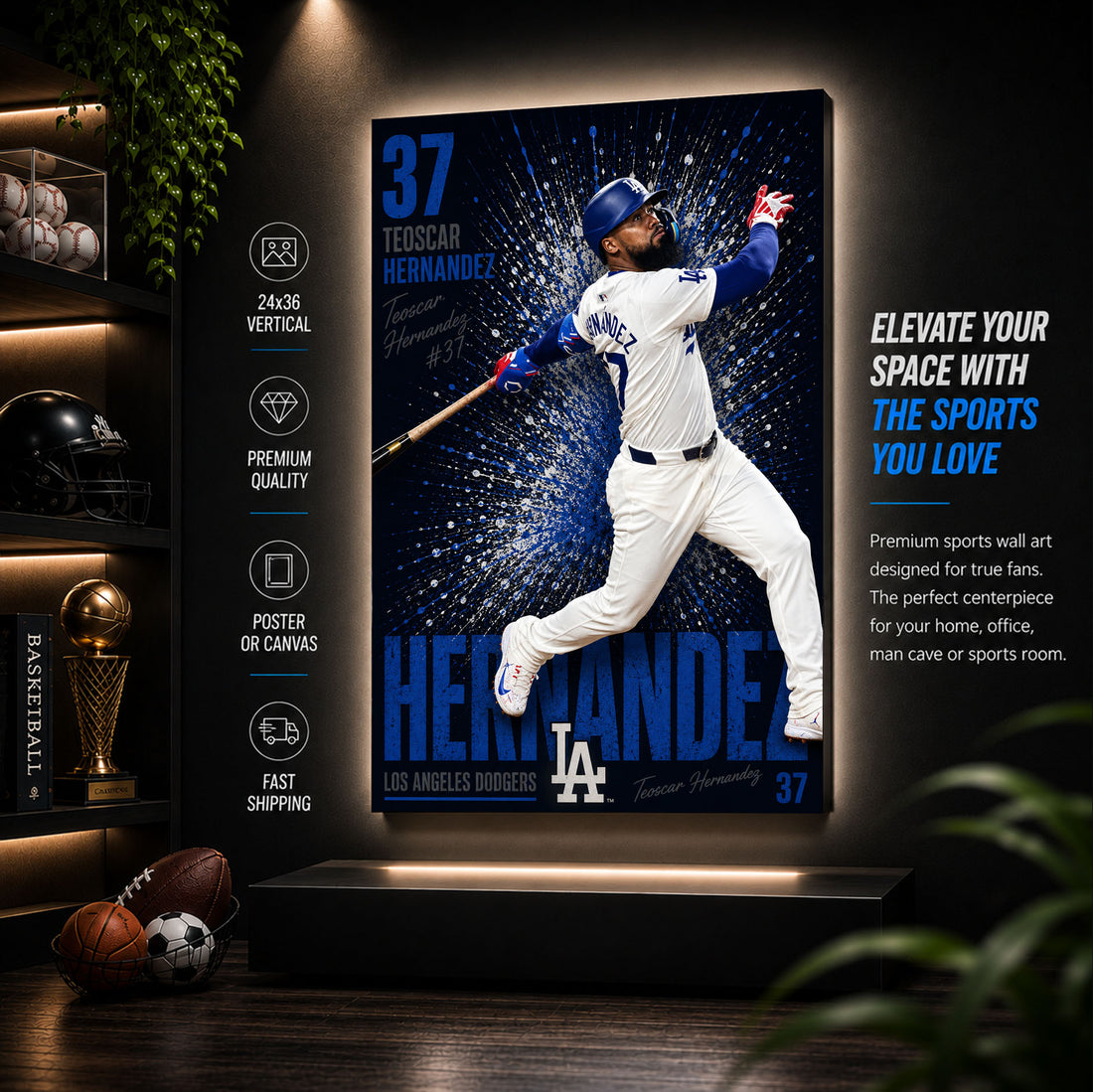 Teoscar Hernandez Dodgers Poster or Canvas Wall Art