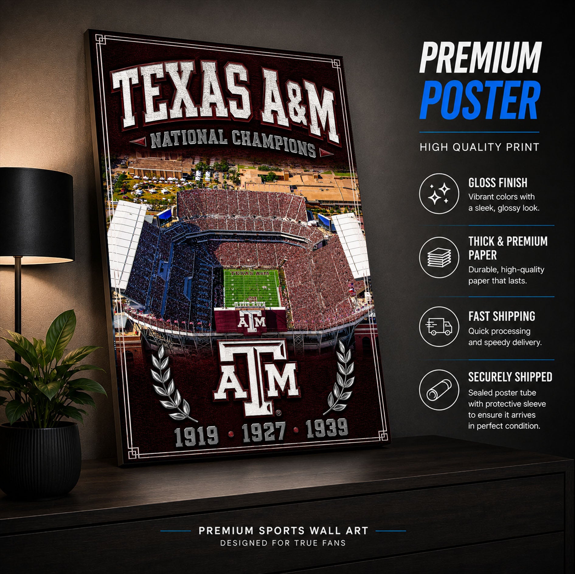 Texas A&M Football Stadium Fan Poster or Canvas Wall Art
