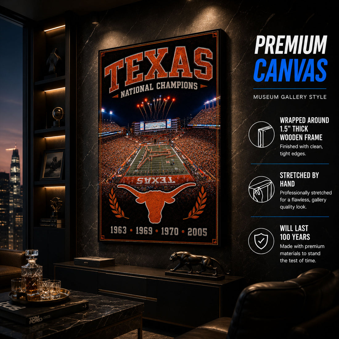 Texas Longhorns Football Stadium Fan Poster or Canvas Wall Art