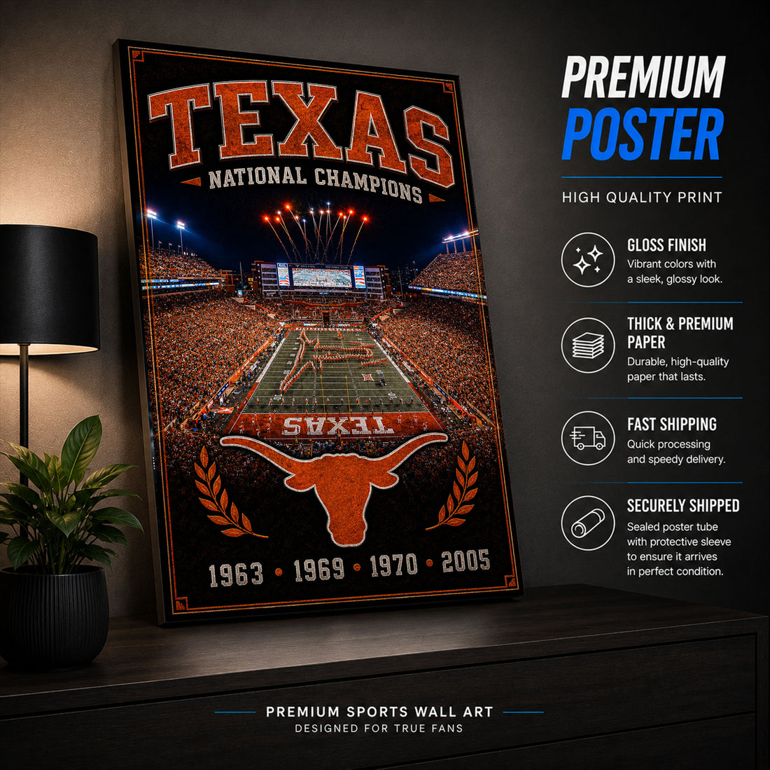 Texas Longhorns Football Stadium Fan Poster or Canvas Wall Art