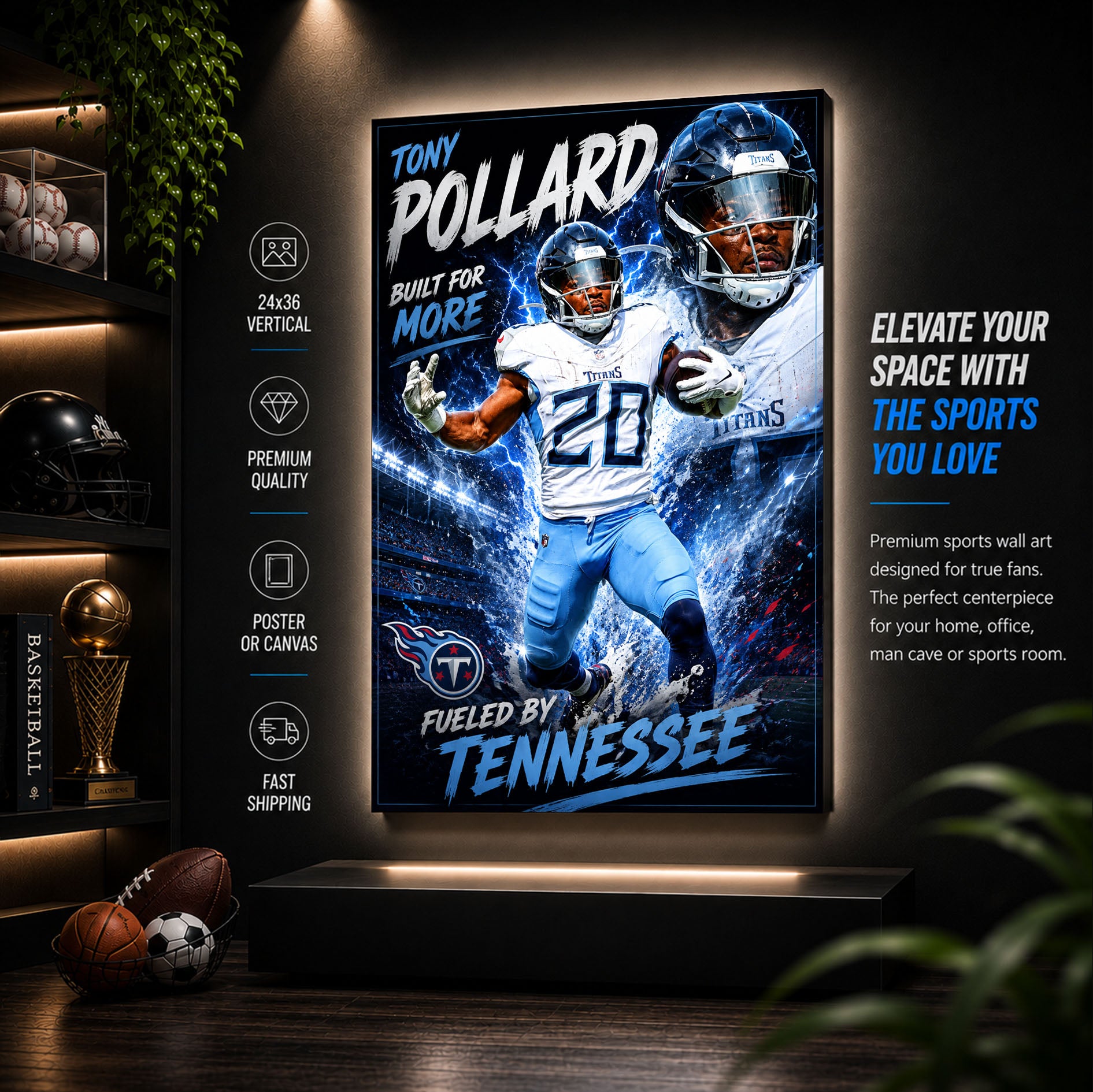 Tony Pollard Titans Fan Poster or Canvas Wall Art