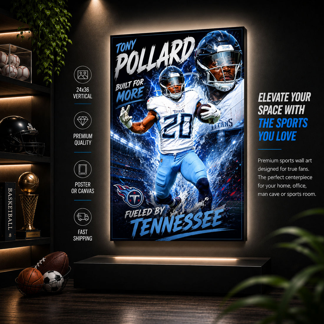 Tony Pollard Titans Fan Poster or Canvas Wall Art