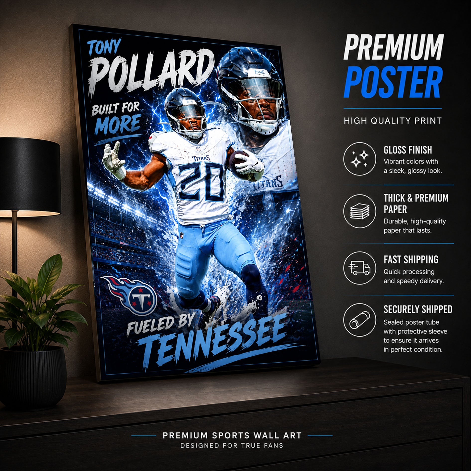 Tony Pollard Titans Fan Poster or Canvas Wall Art