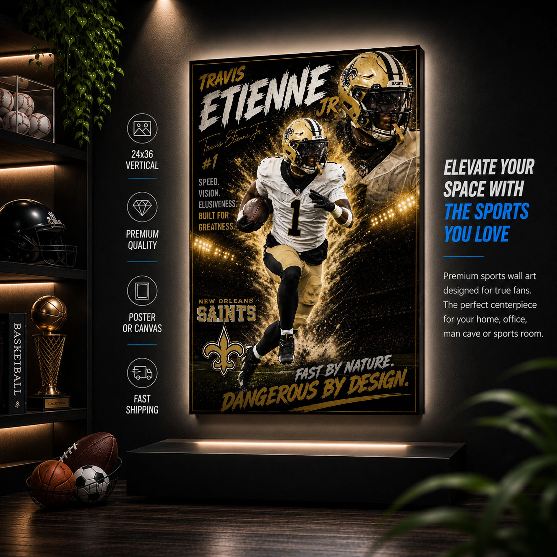 Travis Etienne Jr Saints Fan Poster or Canvas Wall Art