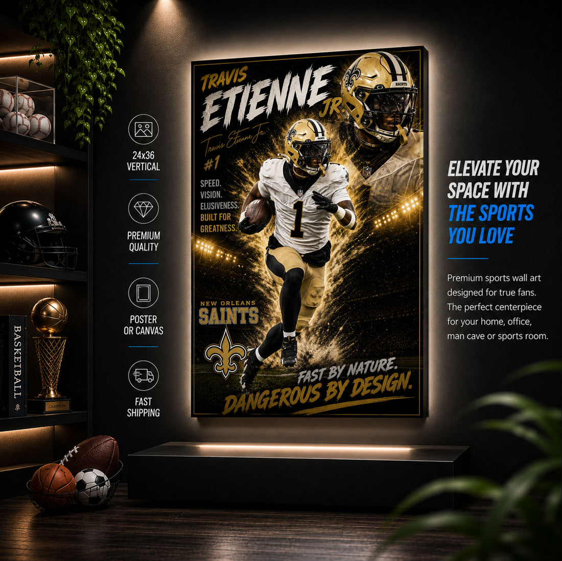 Travis Etienne Jr Saints Fan Poster or Canvas Wall Art