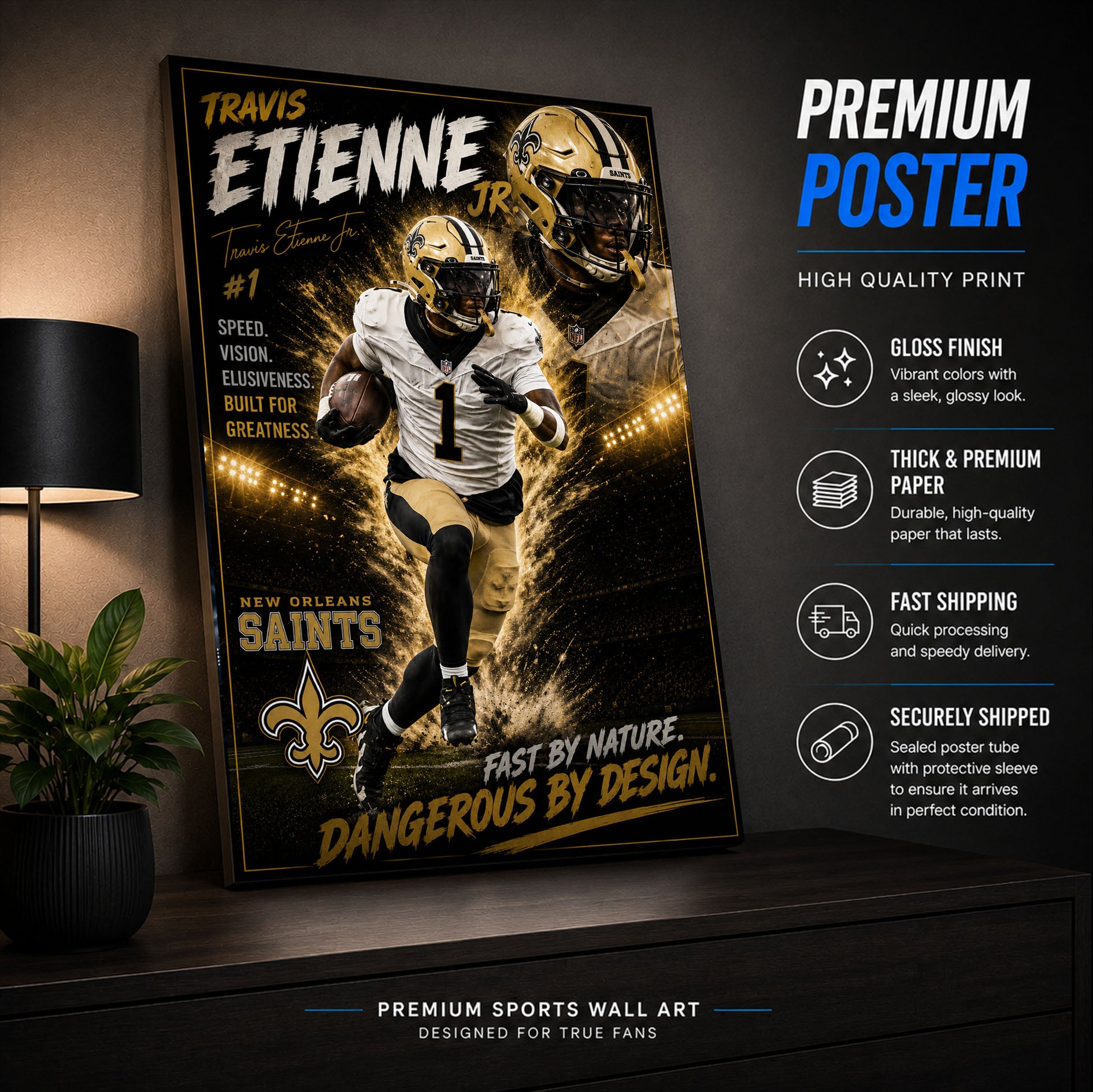 Travis Etienne Jr Saints Fan Poster or Canvas Wall Art
