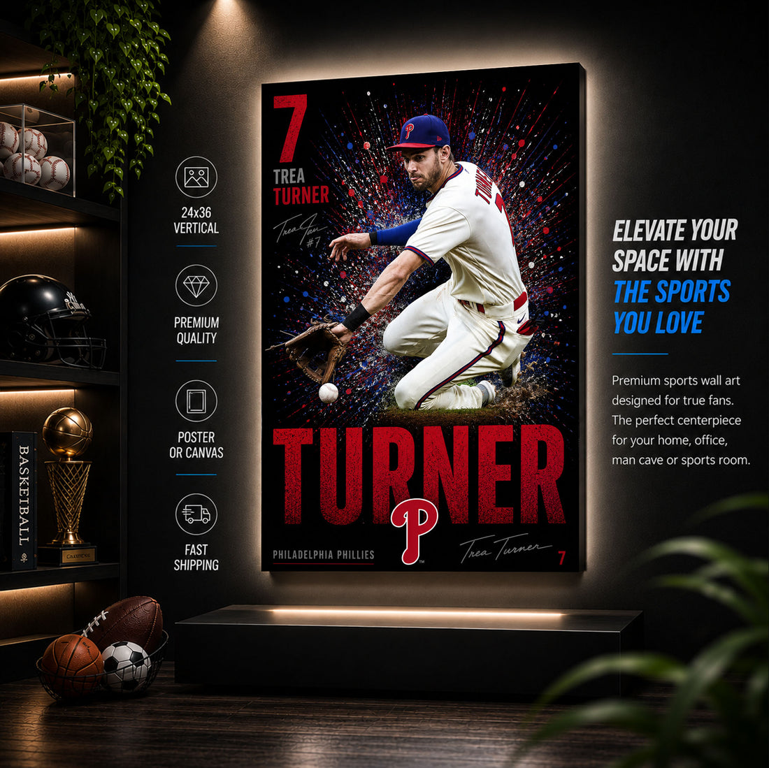 Trea Turner Phillies Poster or Canvas Wall Art
