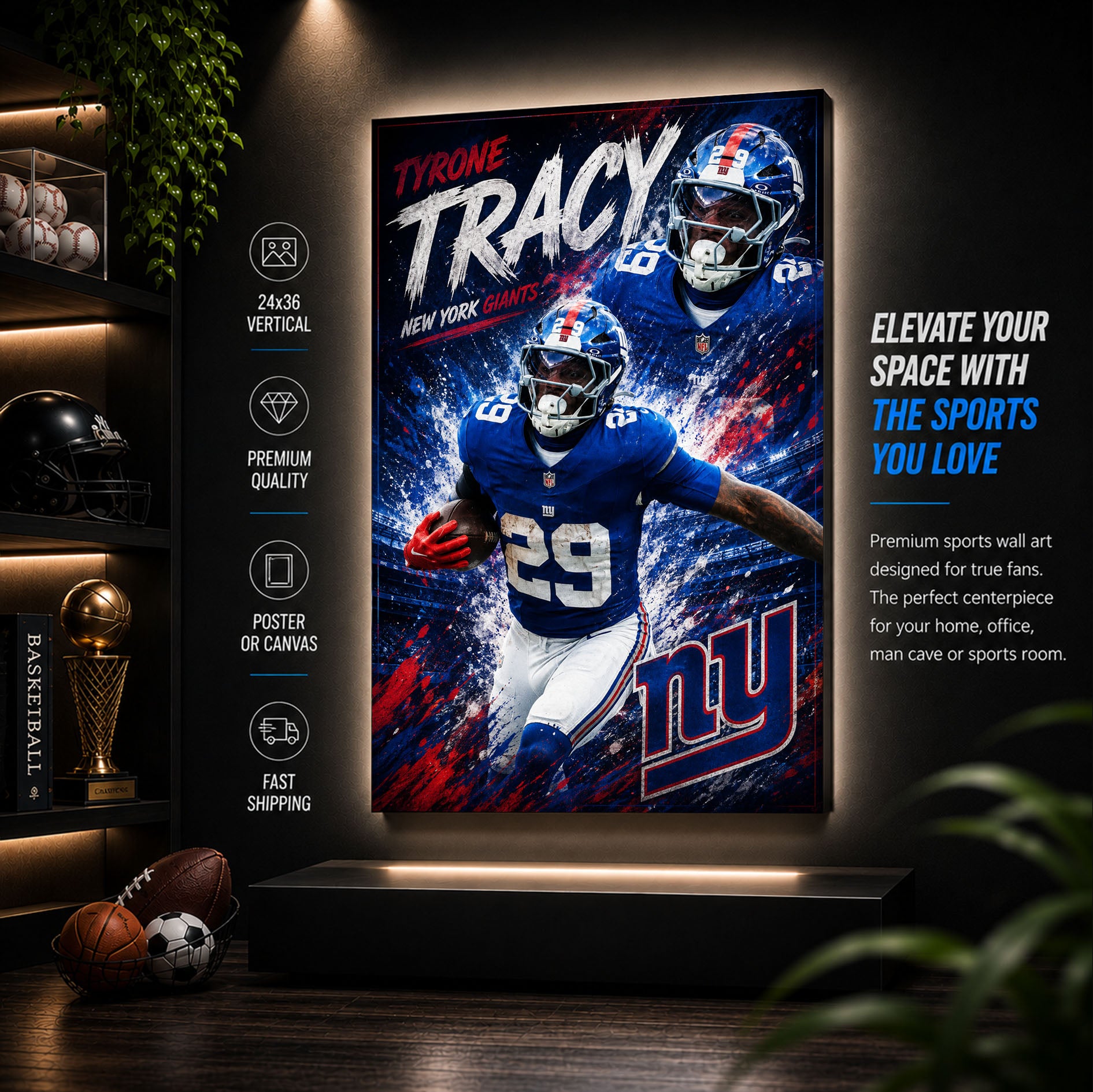 Tyrone Tracy Giants Fan Poster or Canvas Wall Art
