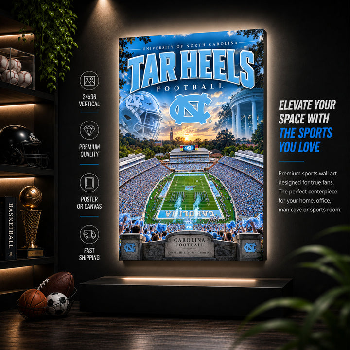 UNC Tarheels Football Stadium Poster or Canvas Wall Art