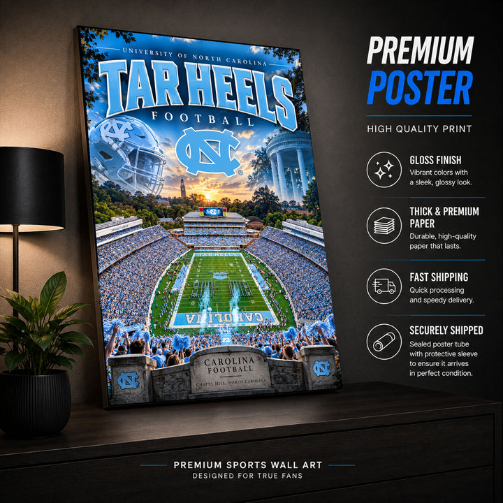 UNC Tarheels Football Stadium Poster or Canvas Wall Art