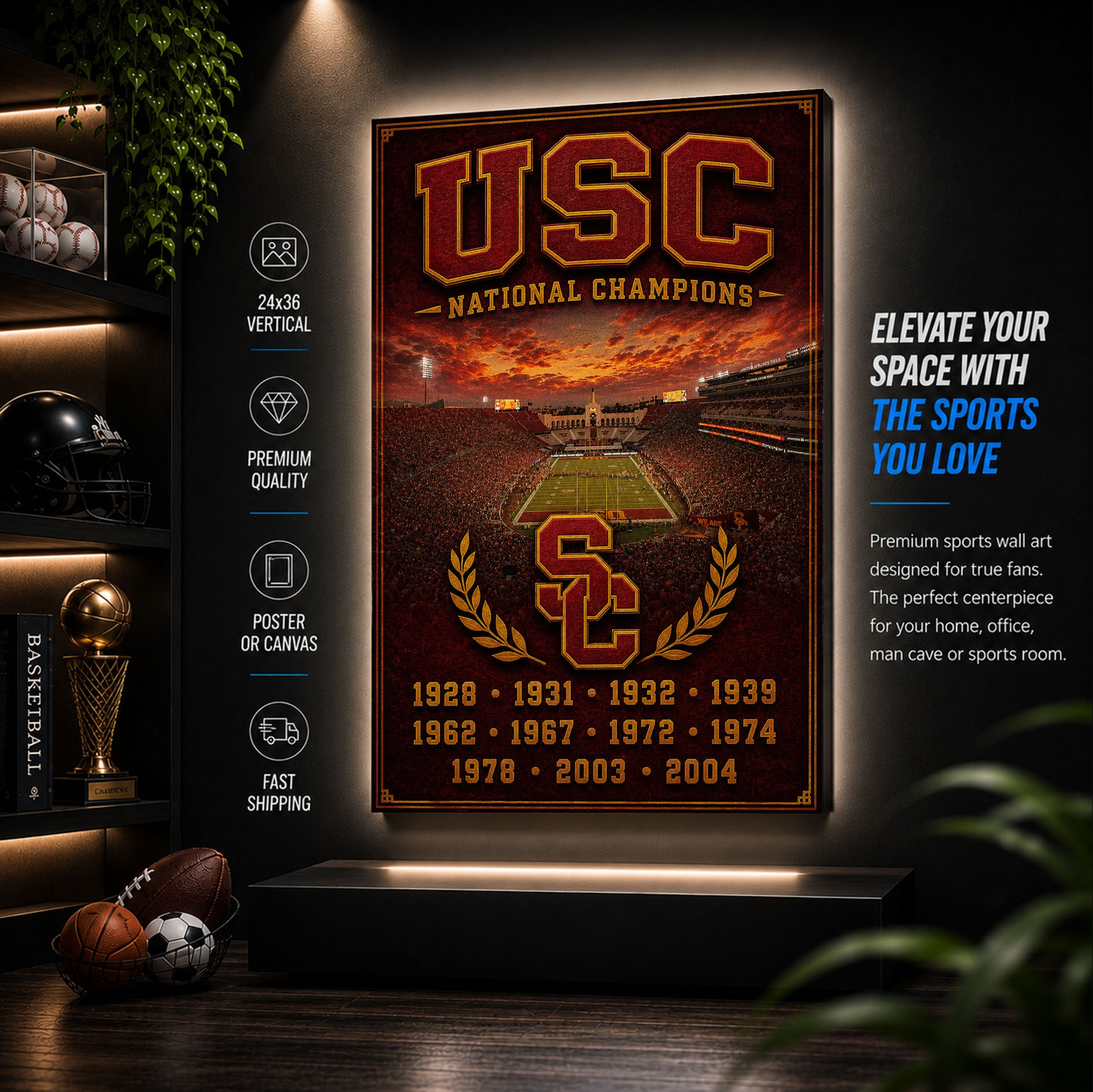 USC Trojans Football Stadium Fan Poster or Canvas Wall Art