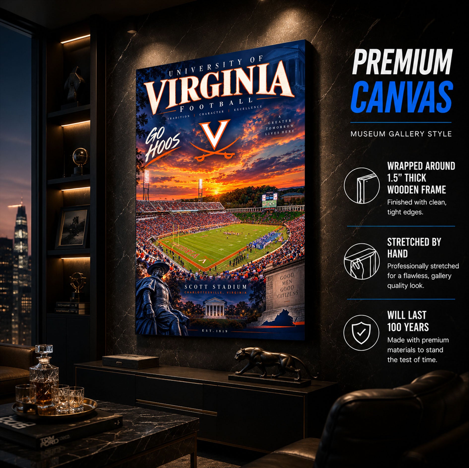 UVA Cavaliers Football Stadium Poster or Canvas Wall Art