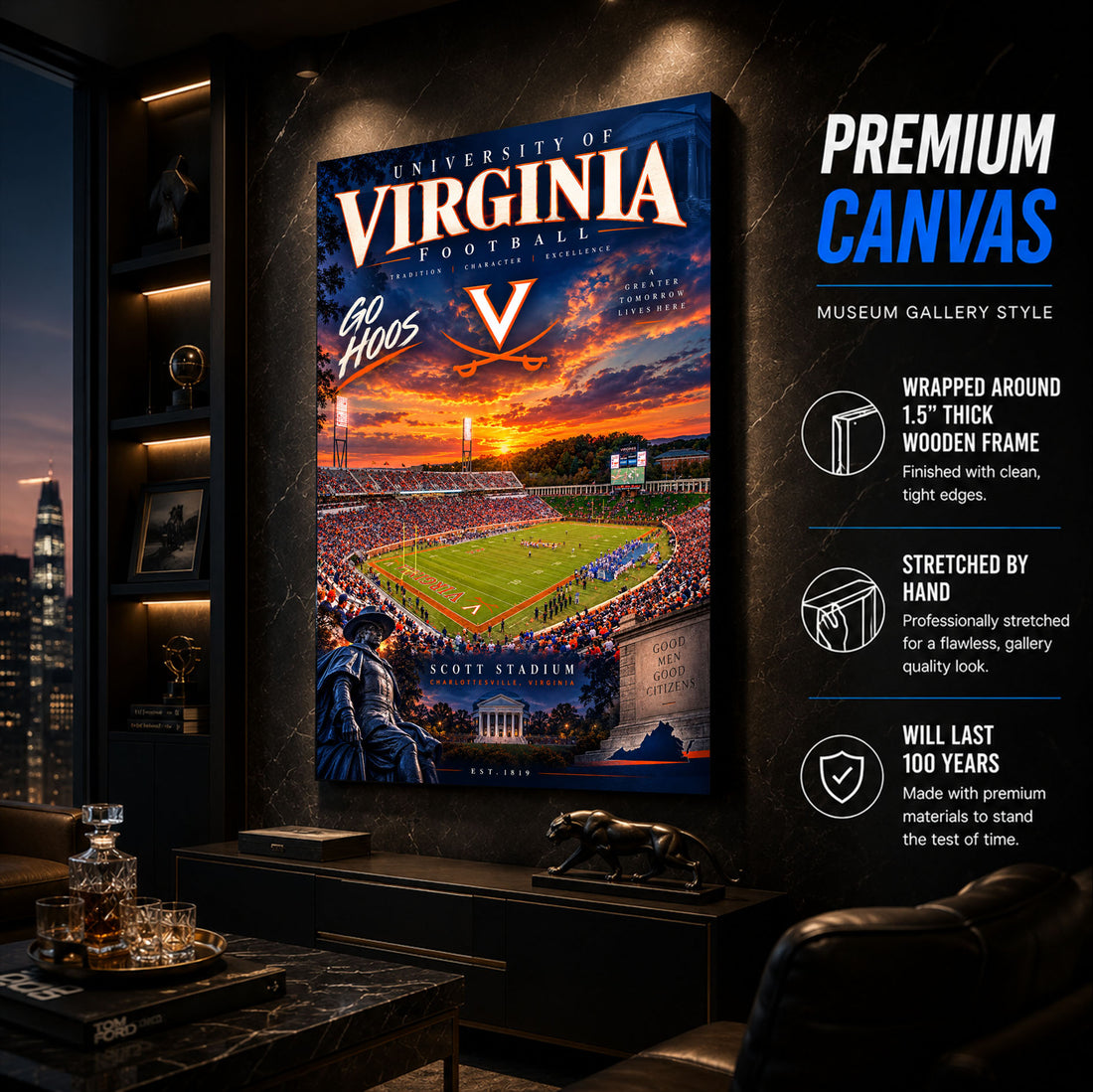 UVA Cavaliers Football Stadium Poster or Canvas Wall Art