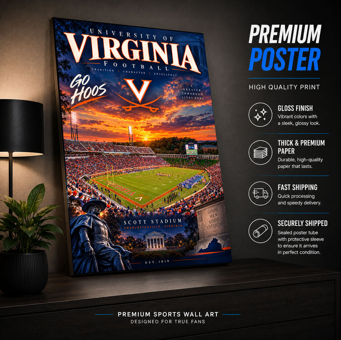UVA Cavaliers Football Stadium Poster or Canvas Wall Art