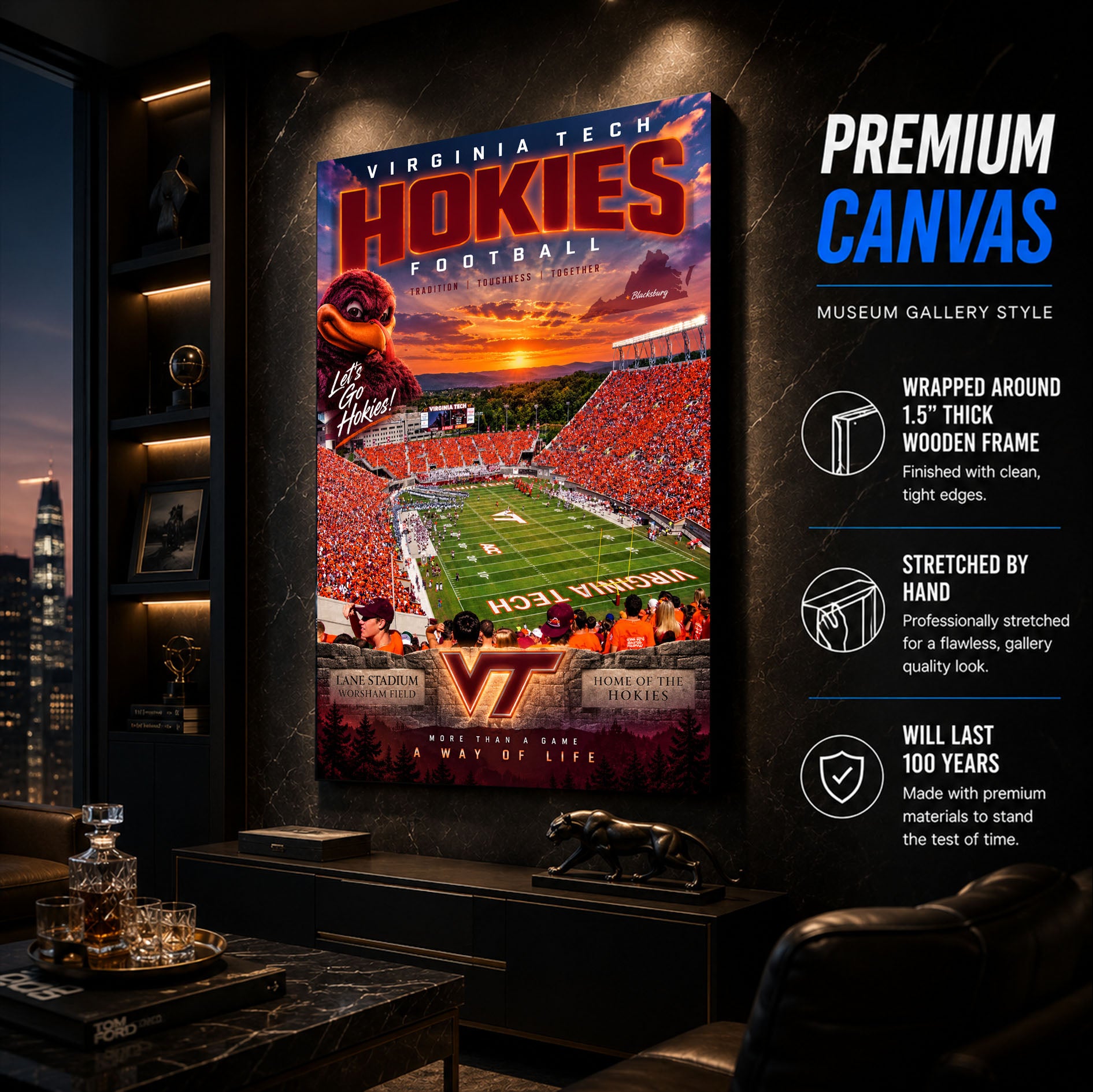 Virginia Tech Hokies Football Stadium Poster or Canvas Wall Art