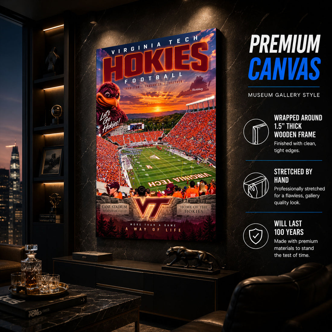 Virginia Tech Hokies Football Stadium Poster or Canvas Wall Art