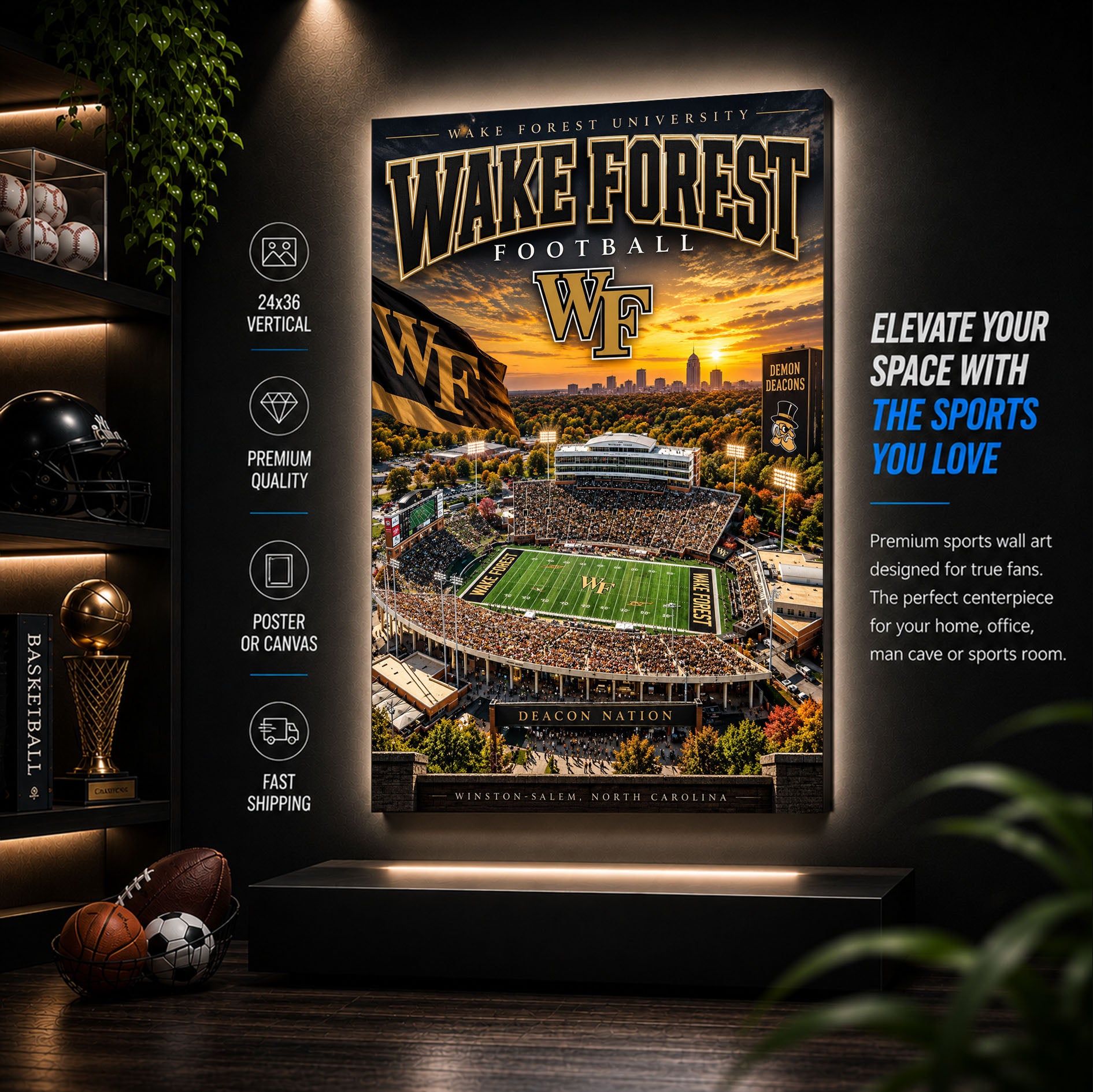 Wake Forest Football Stadium Fan Poster or Canvas Wall Art