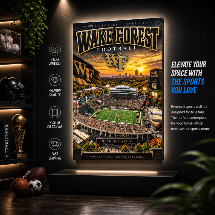 Wake Forest Football Stadium Fan Poster or Canvas Wall Art