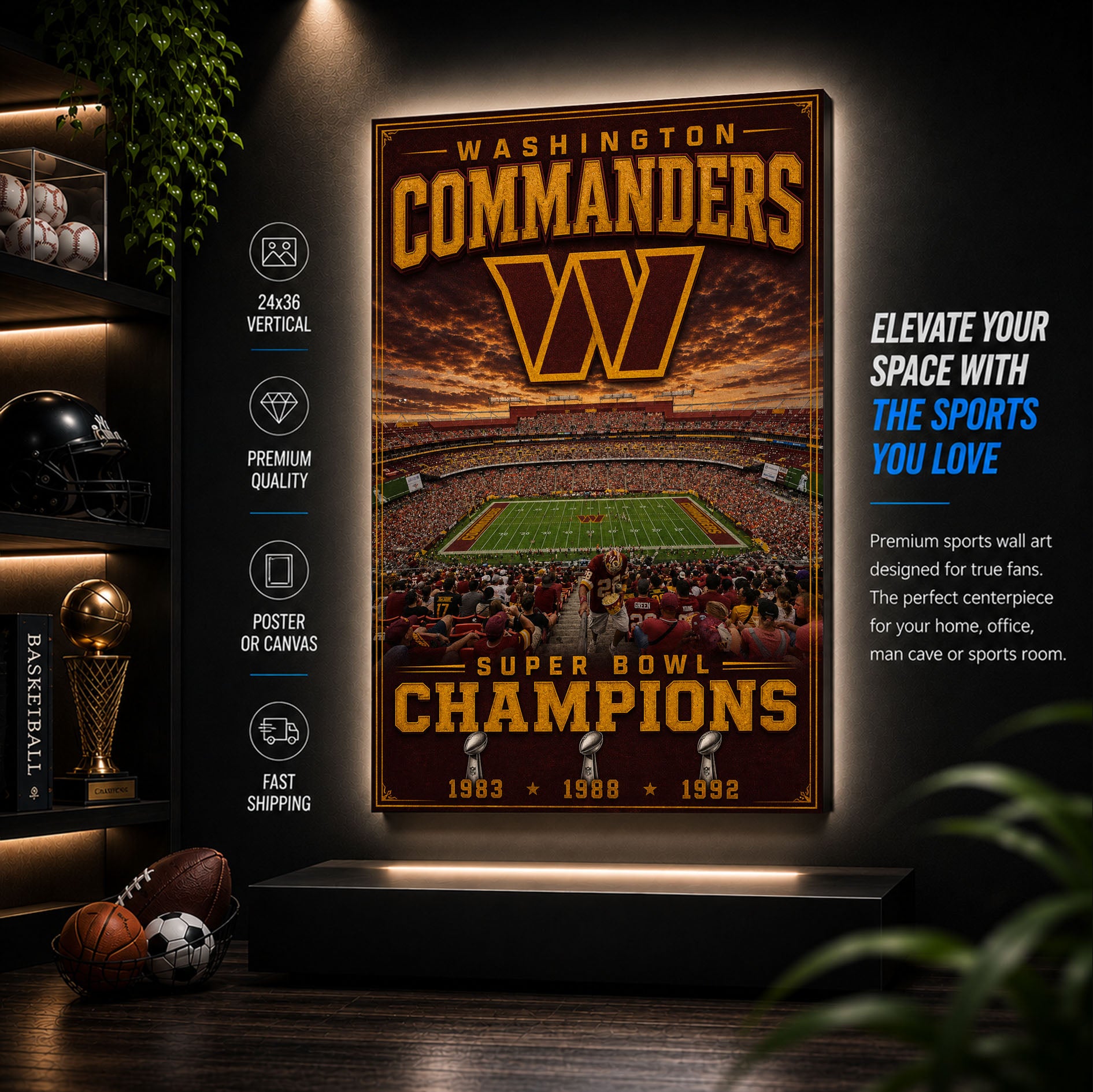 Washington Commanders Stadium Fan Poster or Canvas Wall Art