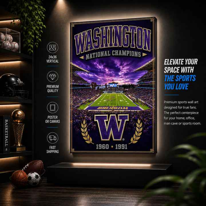 Washington Huskies Football Stadium Fan Poster or Canvas Wall Art