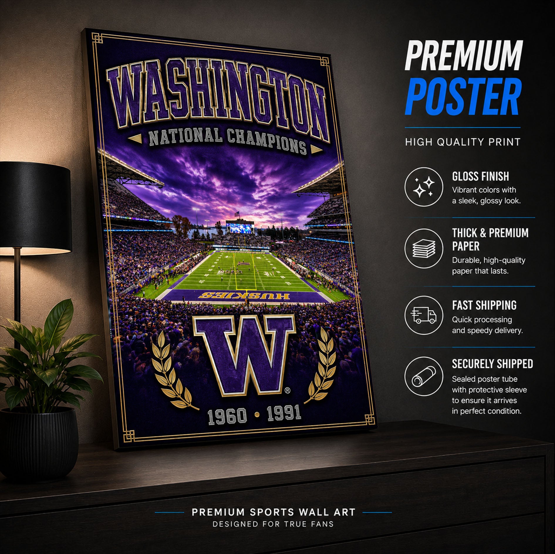 Washington Huskies Football Stadium Fan Poster or Canvas Wall Art