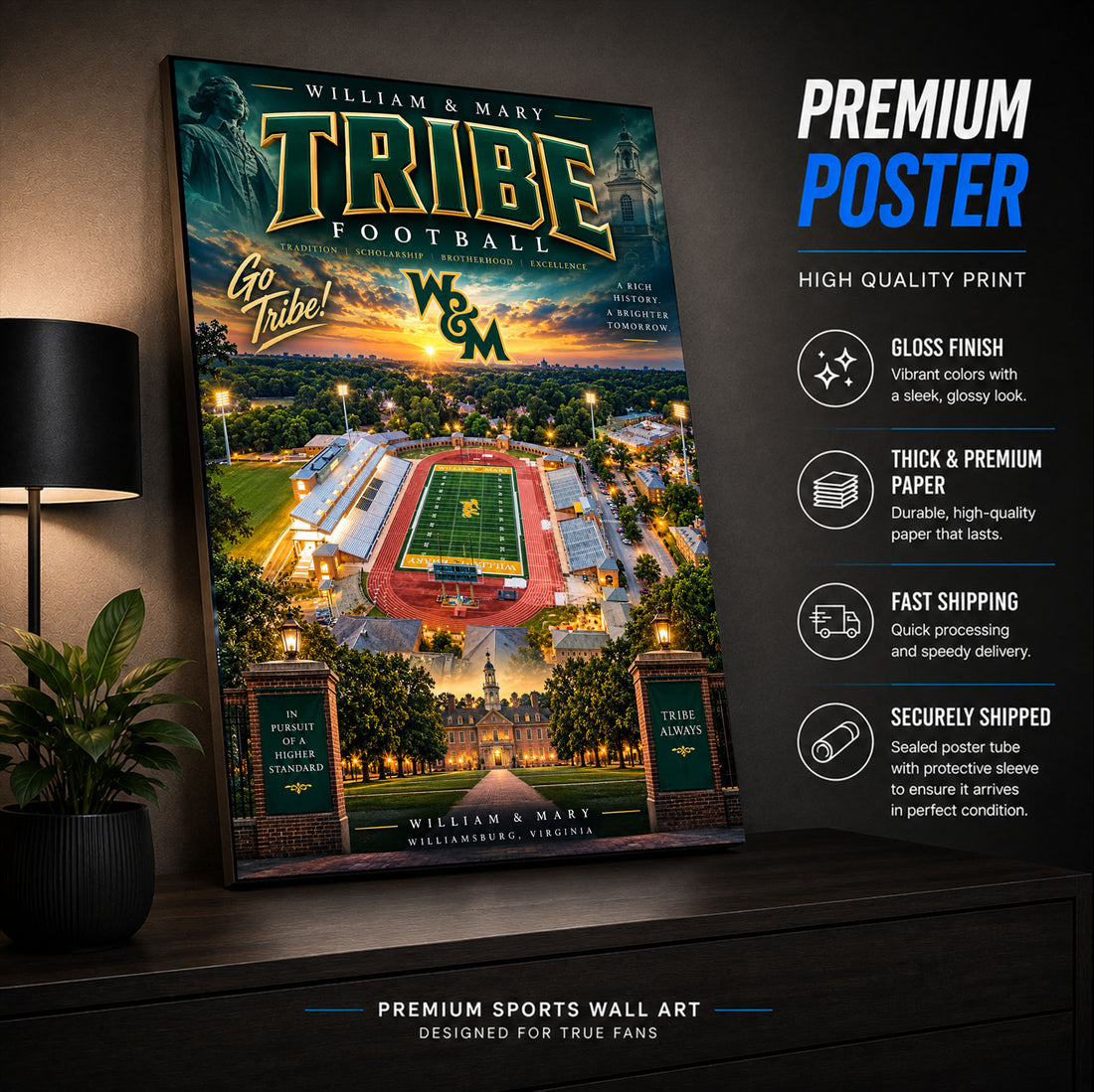 William and Mary Football Stadium Poster or Canvas Wall Art