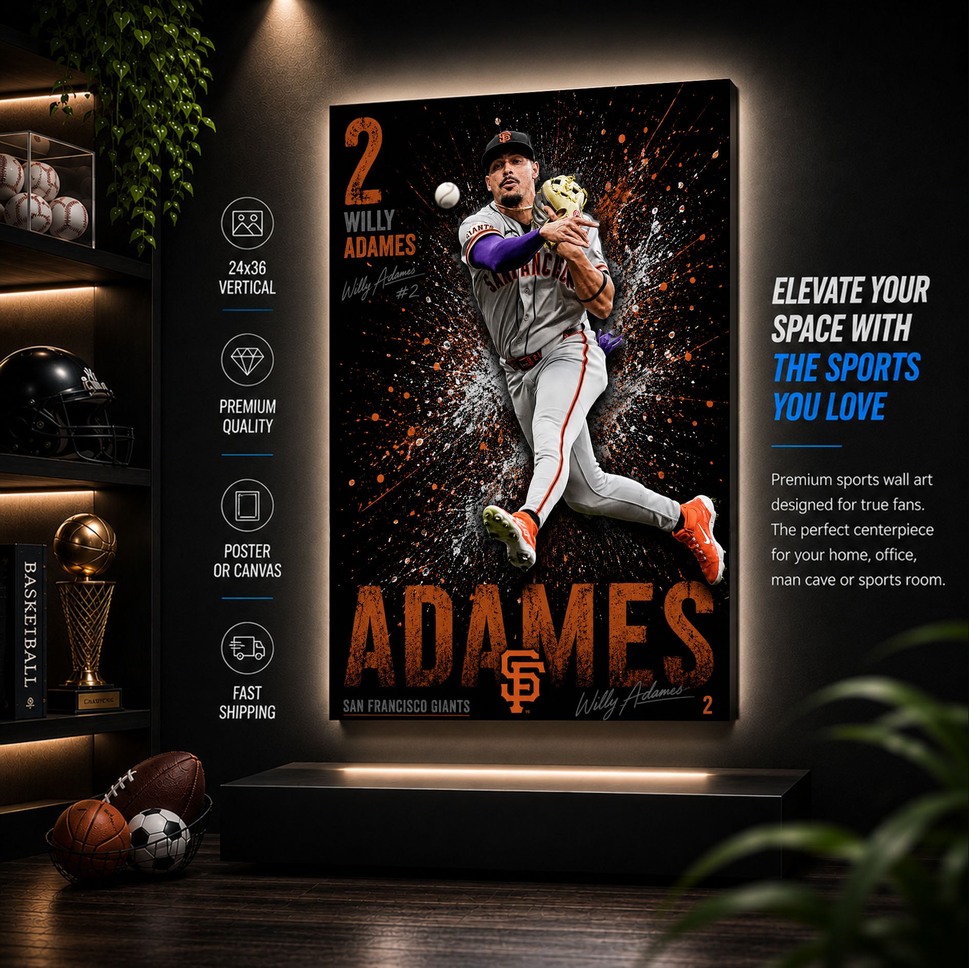 Willy Adames Giants Poster or Canvas Wall Art