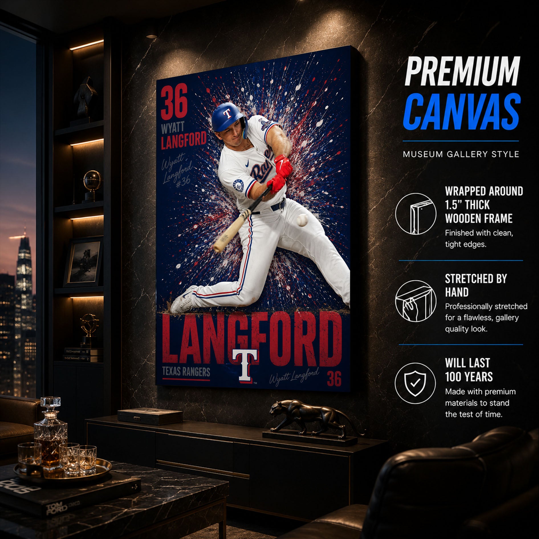 Wyatt Langford Rangers Poster or Canvas Wall Art