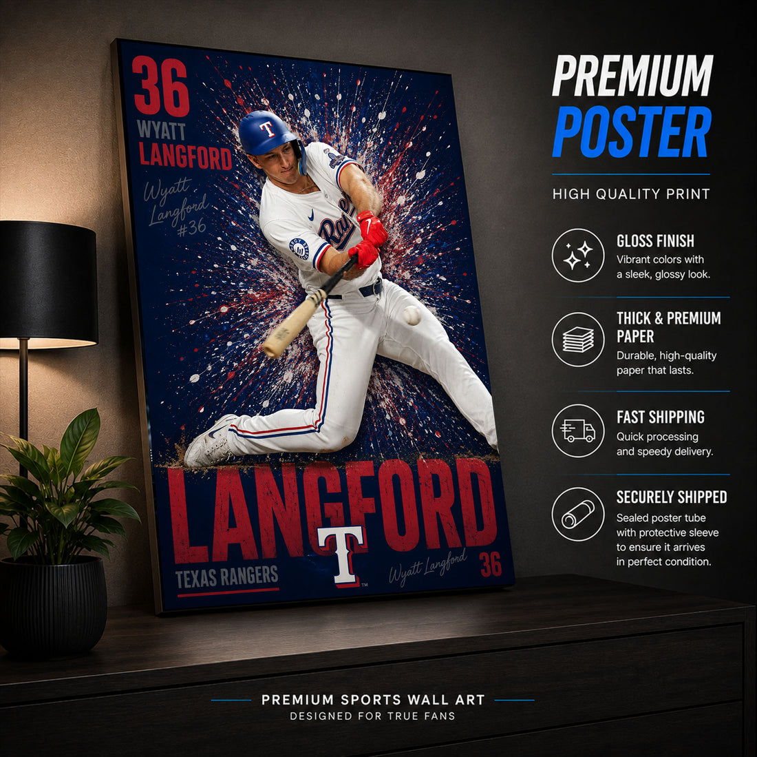 Wyatt Langford Rangers Poster or Canvas Wall Art