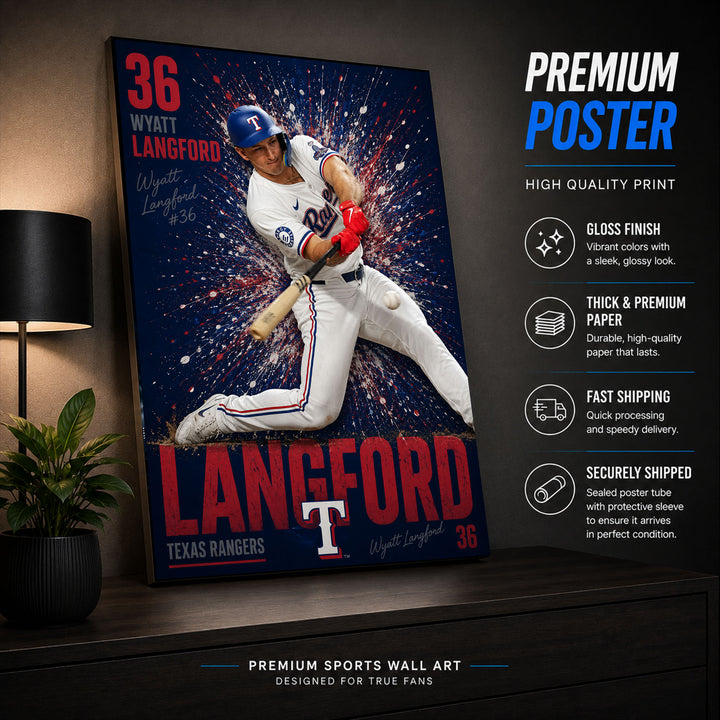 Wyatt Langford Rangers Poster or Canvas Wall Art