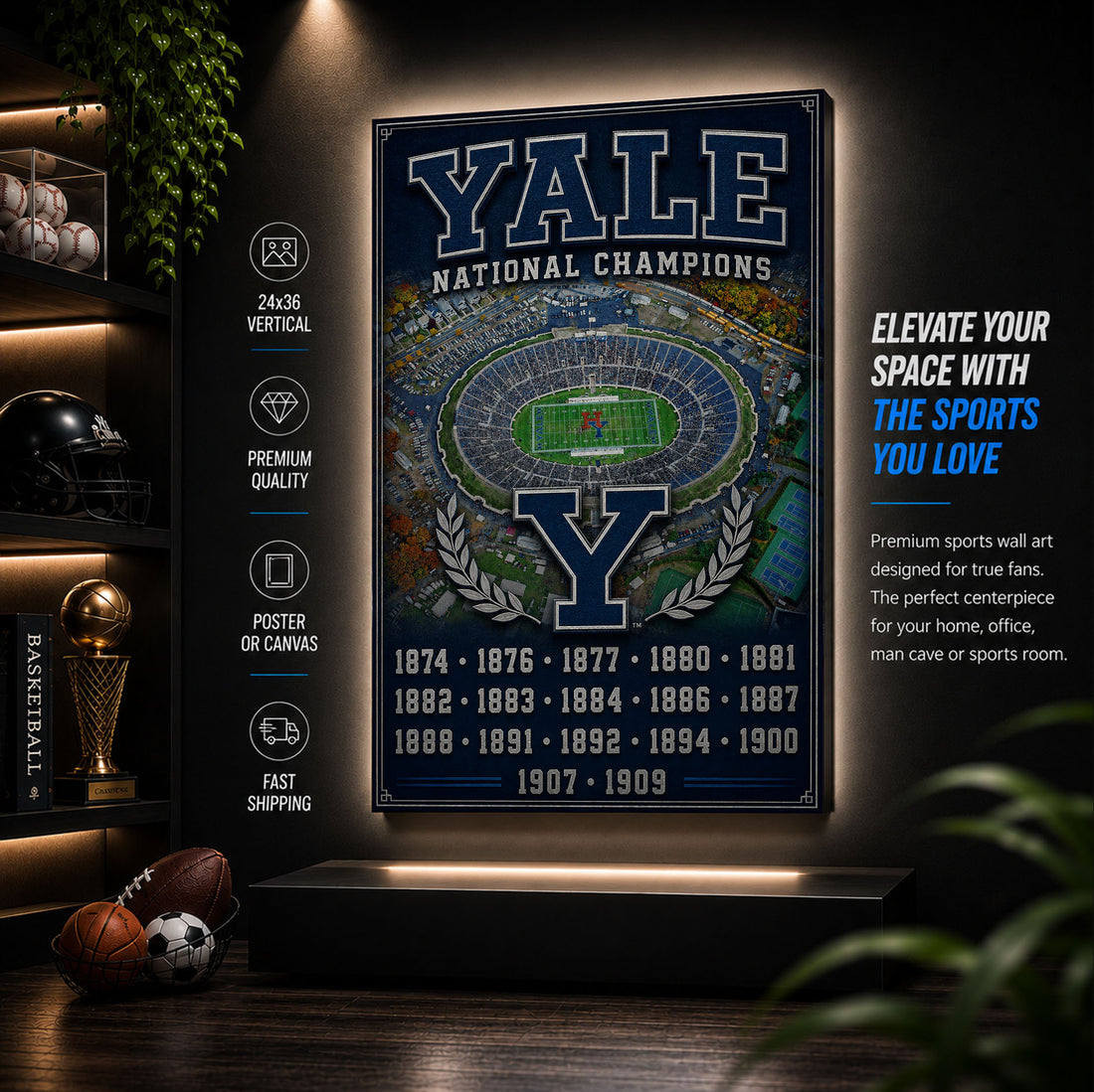 Yale Football Stadium Fan Poster or Canvas Wall Art