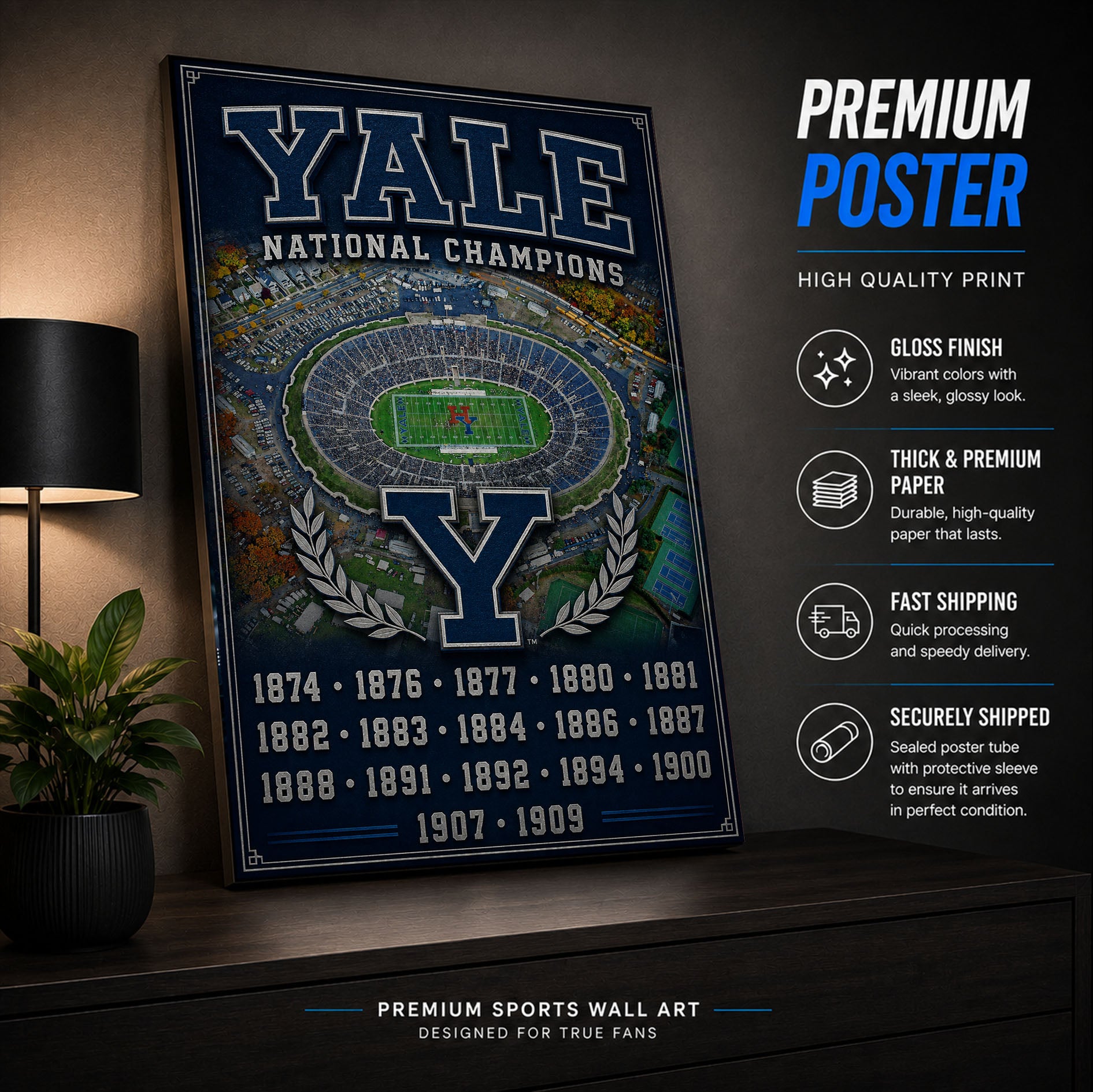 Yale Football Stadium Fan Poster or Canvas Wall Art