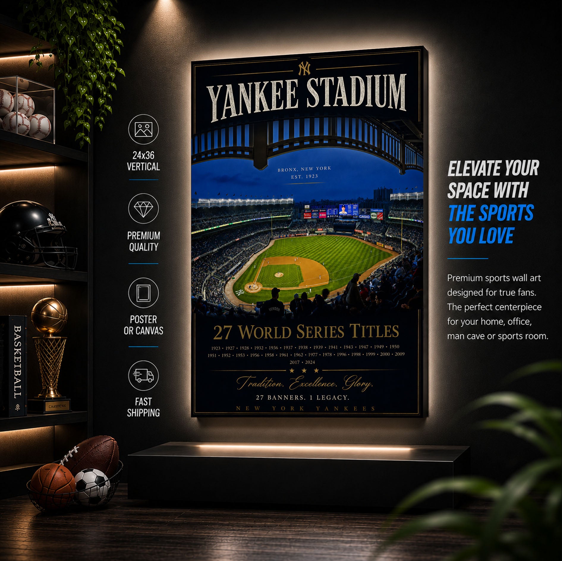 Yankee Stadium Fan Poster or Canvas Wall Art