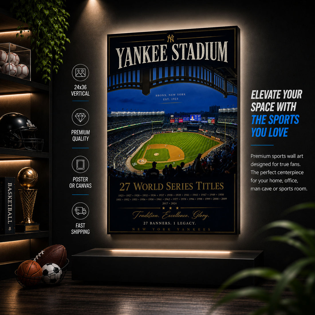 Yankee Stadium Fan Poster or Canvas Wall Art